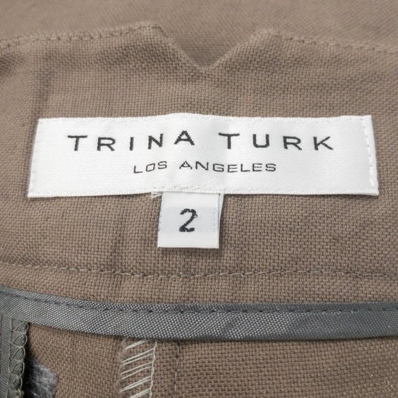 Trina Turk 2 Cotton Linen Bermuda Shorts Brown - Picture 6 of 8